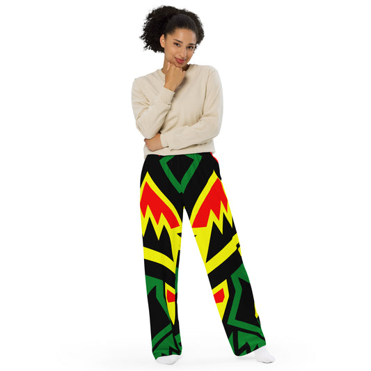 Red Yellow Green Unisex Wide-leg Pants